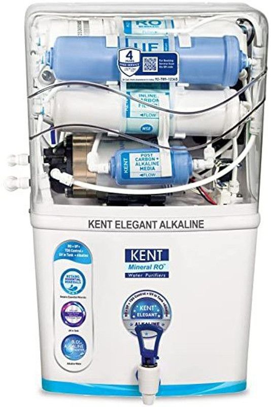 KENT Elegant Alkaline 8 L RO + UV + UF + TDS Control + Alkaline + UV in Tank Water Purifier  (White)