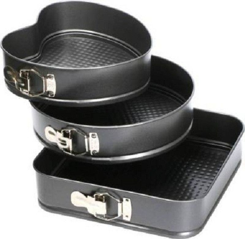 Homevilla Bakeware Springform Cake Mould Tin Set of 3 Pcs Mold Heart, Round & Square Shape Cupcake Maker  (Black, Non-stick Coating)