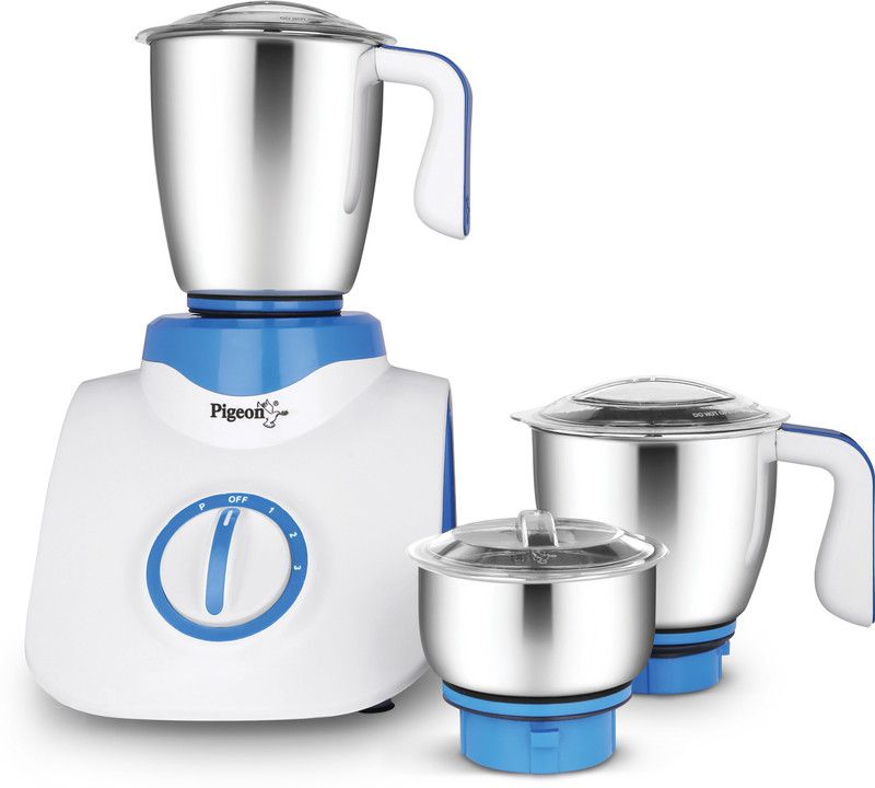 Pigeon Super Storm 750W Mixer Grinder 750 Mixer Grinder (3 Jars, Blue, White)