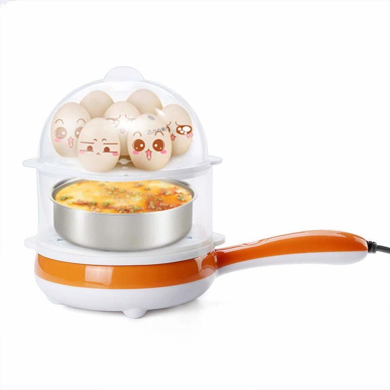 Rexmon Multifunction 2 in 1 Electric Two Layer Egg Boiler Steamer Omelette Non-Stick Frying Pan 14 Boiled Eggs RM066 Egg Cooker  (Orange, White, 14 Eggs)