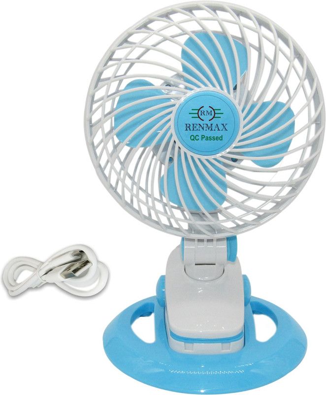 RENMAX Mini Fan USB Rechargeable Clip Mount Fan 12 mm Energy Saving 4 Blade Table Fan  (Multicolor, Pack of 1)