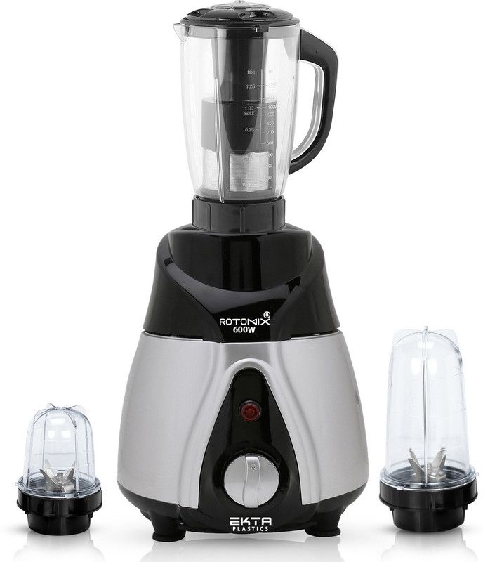 Rotomix 600-watts Mixer Grinder with 3 Jars (1 Juicer Jar and 2 Bullet Jars) EPMG151 Mixer Grinder with Juicer and Bullets Jars 600 Mixer Grinder (3 Jars, BlackSilver)