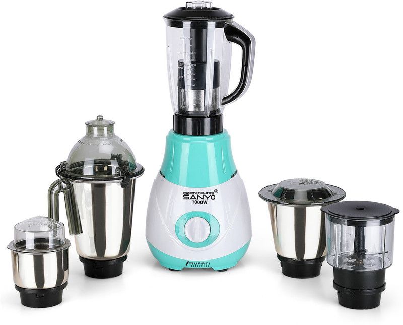 Masterclass Sanyo RIAA 1000W Mixer Grinder with 3 SStainless Steel Jars, Juicer Jars and Chopper Jars, GREEN-WHITE MCS 1000W RIAA GRN WHT 3SSJC 1000 Mixer Grinder (5 Jars, GREEN-WHITE)