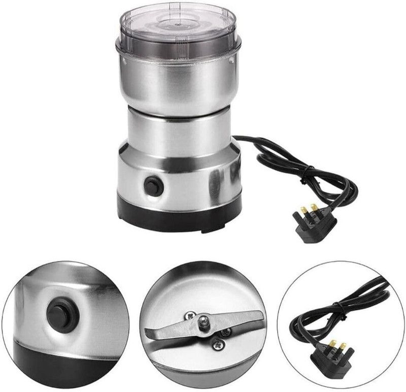 Scoovi Multifunction Smash Machine Spice Grinder Portable Electric Grain Mill Grinder Stainless Steel Dry Grain Spices Cereals Seasonings Coffee Bean Grinder Machine 500 Mixer Grinder (1 Jar, Silver)