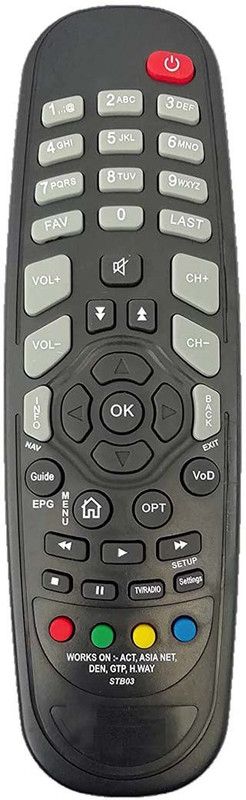 MASE Compatible DEN,HATHWAY,ACT,GTPL,ASIA NET Cable Set Up STB-S53 DEN, ACT, GTPL, ASIA, NET, HATHWAY Remote Controller  (Black)