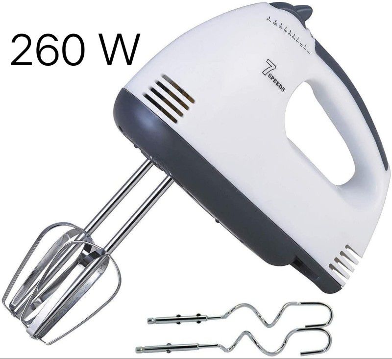 HUDABAR Hand mixer 4 Pieces Stainless Steel Chrome beaters And Dough hooks, Whipping 260 W Electric Whisk  (White)