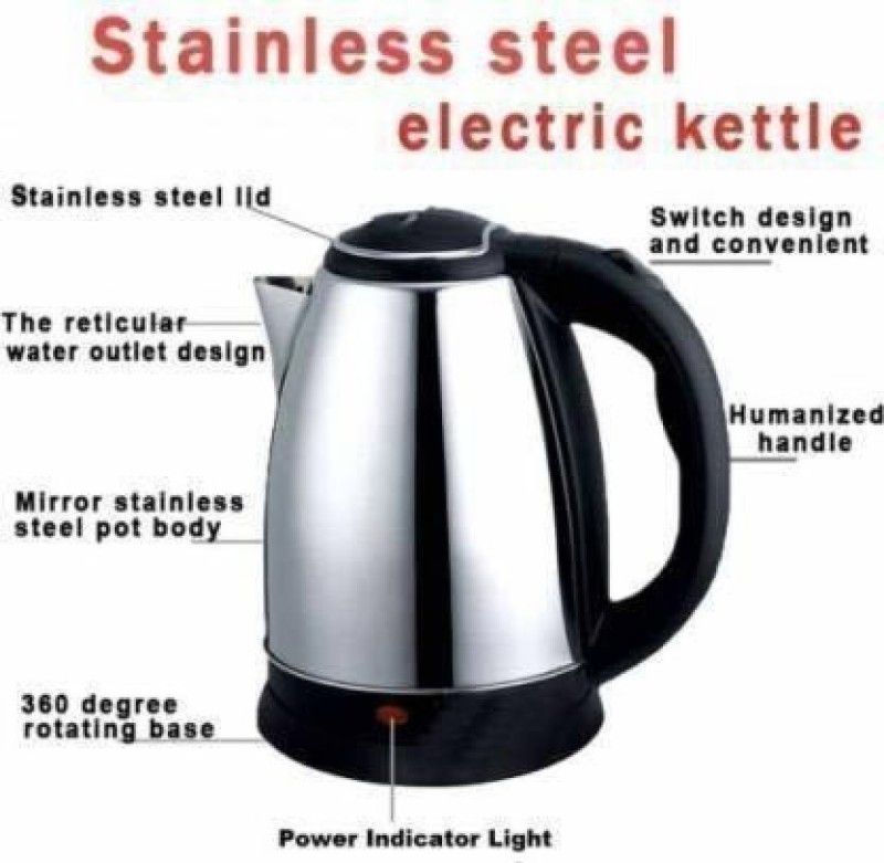 PRATYANG SS Electric Kettle 2 L, Tea Coffee Maker Water Boiler with Handle Multi Cooker Electric Kettle  (2 L, Silver , Black)