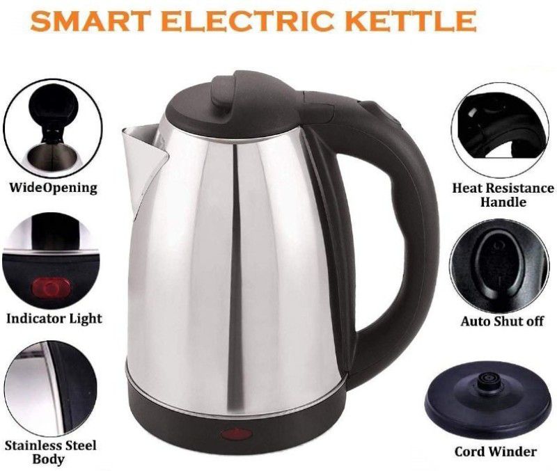 MAITRI ENTERPRISE Stainless Steel Electric Heat Kettle 2.0 litres for Tea,Coffee,Milk,Water Heater Electric Kettle Multi Cooker Electric Kettle (2 L, Silver) Multi Cooker Electric Kettle  (2 L, Silver , Black)