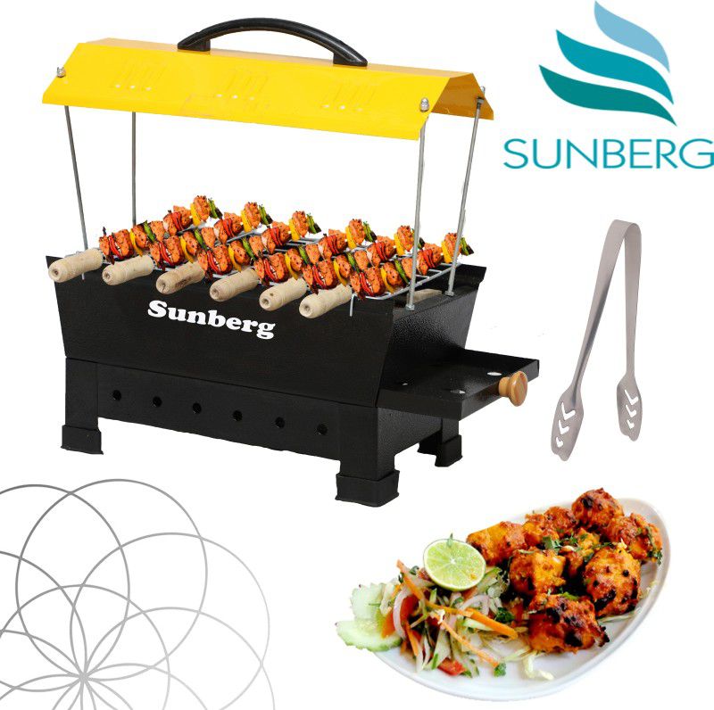 SUNBERG Yellow Hut Shape Electric & Non Electric (Charcoal) Barbeque grill & Tandoor 6 Wooden Handle skewers & Tong Electric Grill Electric Tandoor Electric Grill  (Yellow)