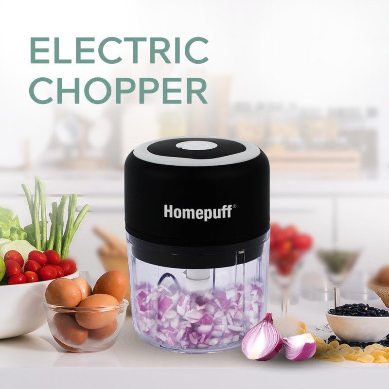 Home Puff 250ml Black Electric Chopper, Recharagable 3 Sharp Stainless Steel Blades Electric Vegetable & Fruit Chopper  (1 X Rechargeable Mini Chopper, 1 X USB Cable, 1 X Instruction Manual)