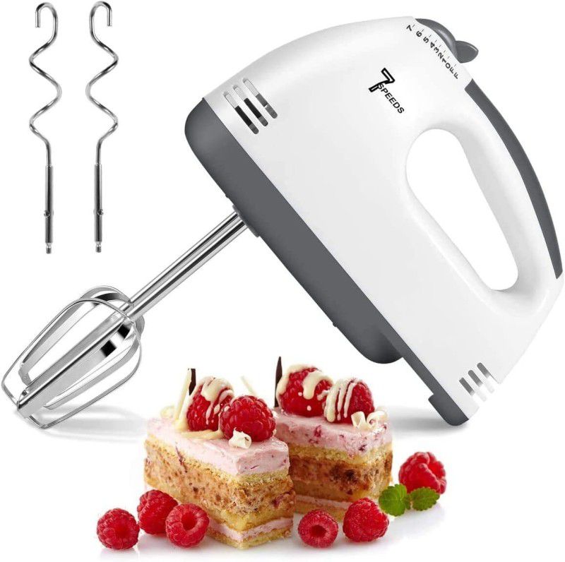 BMS Lifestyle by BMS Lifestyle Electric Hand Mixer With Stainless Steel Attachments, 7 -Speed, Includes; Beaters, Dough Hooks 180 W Hand Blender  (White)