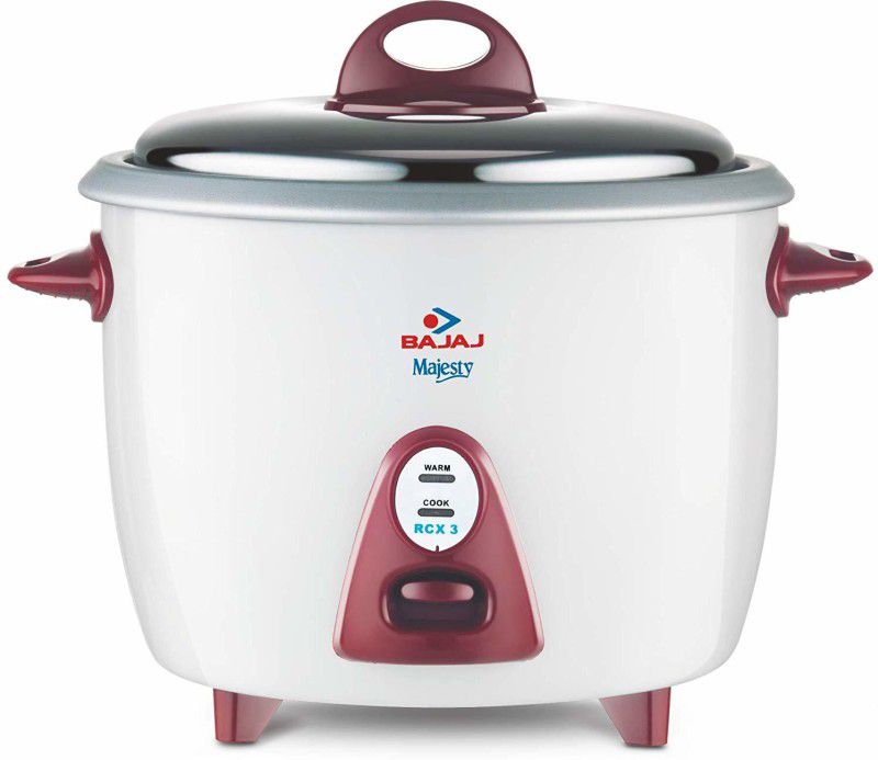 BAJAJ 350-Watt Multifunction Rice Cooker (White/maroon) Electric Rice Cooker with Steaming Feature  (1.5 L, White, Maroon)