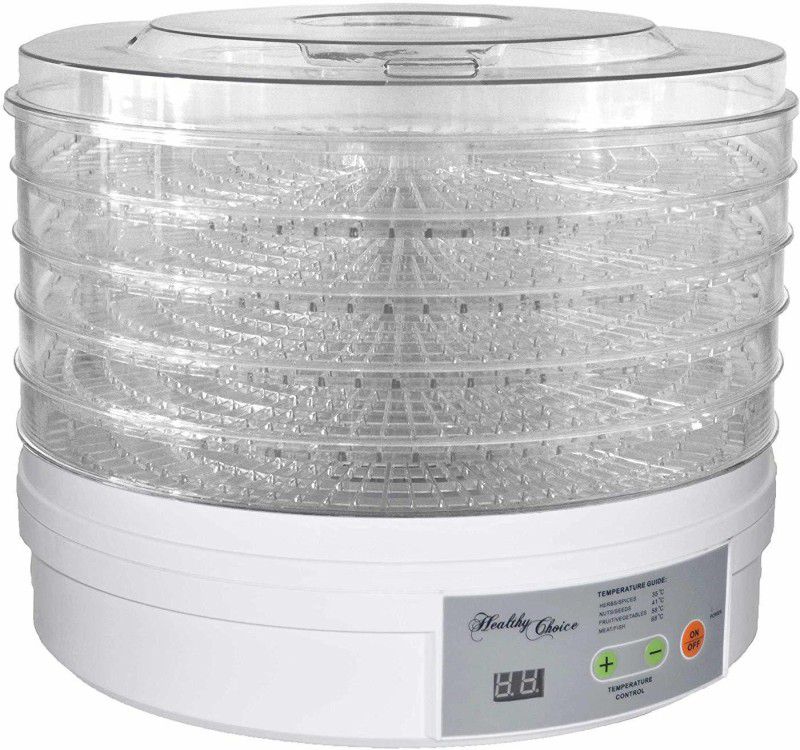 MANTAVYA Adjustable Thermostat for Food Fruit Electric Food Dehydrator with 5 Stackable Tray Food Steamer  (10 L, White)