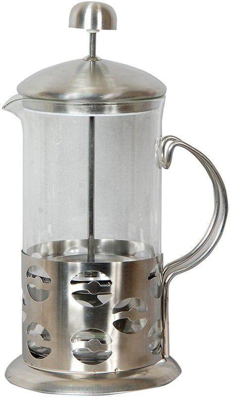 3d Creations Glass French Press Coffee Plunger, 3 Part Superior Filter Bpa(Clear and Silver Handle, 600ml) 6 Cups Coffee Maker  (Silver)