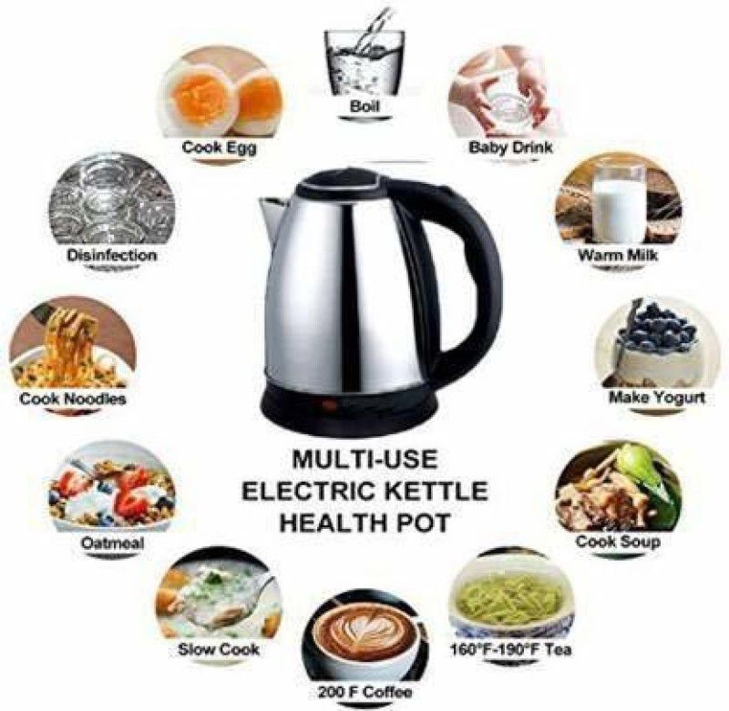 NIMYANK Stainless Steel Electric Kettle Multipurpose Large Size Tea Coffee Maker Water Boiler with Handle Electric Kettle 2.0L Beverage Maker  (2 L, Silver , Black)