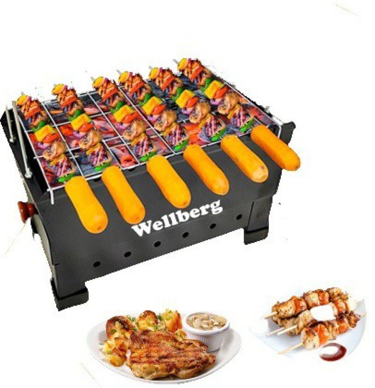 WELLBERG Charcoal Grill Barbecue with 7 skewers, 1 Grill &1 Tong (Medium) Electric Tandoor