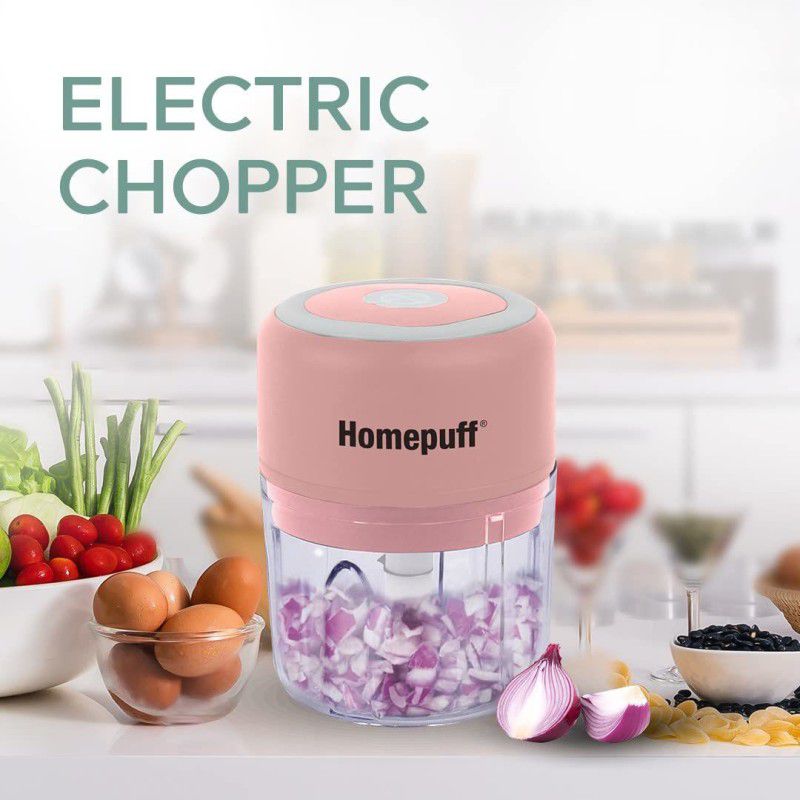 Home Puff 250ml Pink Electric Chopper, Recharagable 3 Sharp Stainless Steel Blades Electric Vegetable & Fruit Chopper  (1 X Rechargeable Mini Chopper, 1 X USB Cable, 1 X Instruction Manual)