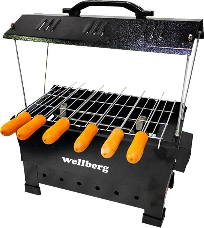 WELLBERG Electric & Charcoal Barbeque Multi Purpose"Grill with 6 Skewers Wooden Handle Electric Grill Big Electric Tandoor Electric Tandoor