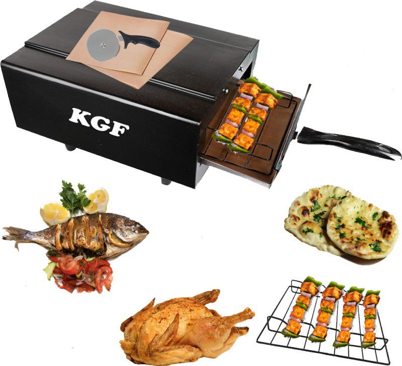 KGF Steel Element 1500W Small Electric Tandoor Combo Hand Gloves, Grill Stand, Magic Cloth, Recipe Book, 4 Skewers, Pizza Cutter, 4 Shocked Proof Rubber Legs (Black) Electric Tandoor Electric Tandoor