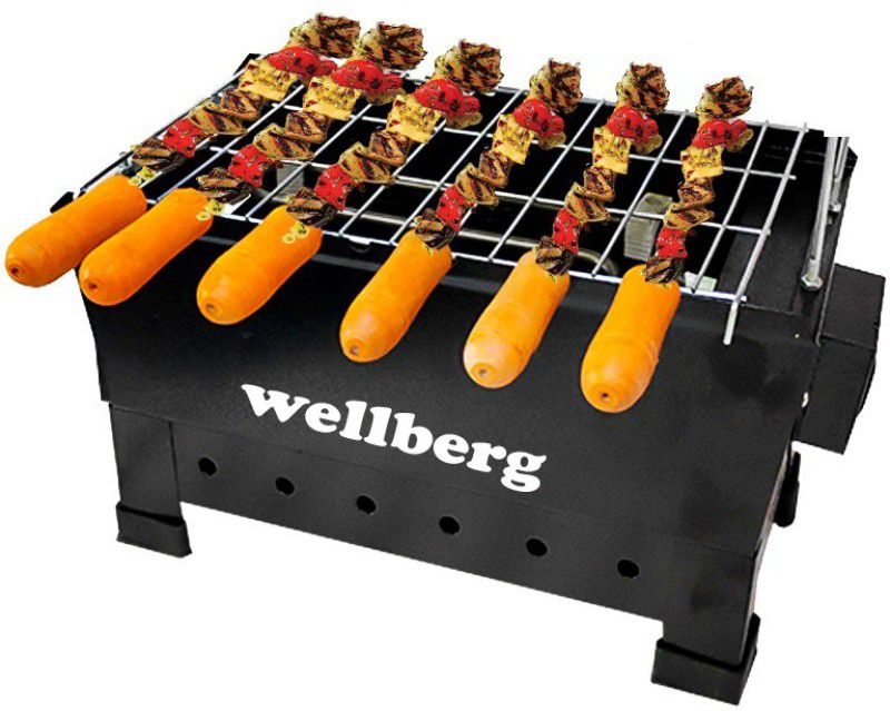 WELLBERG Exclusive Portable & Picnic Barbeque with 7 Skewers & 1 Grill (Heat Proof Legs) Charcoal Grill Electric Tandoor
