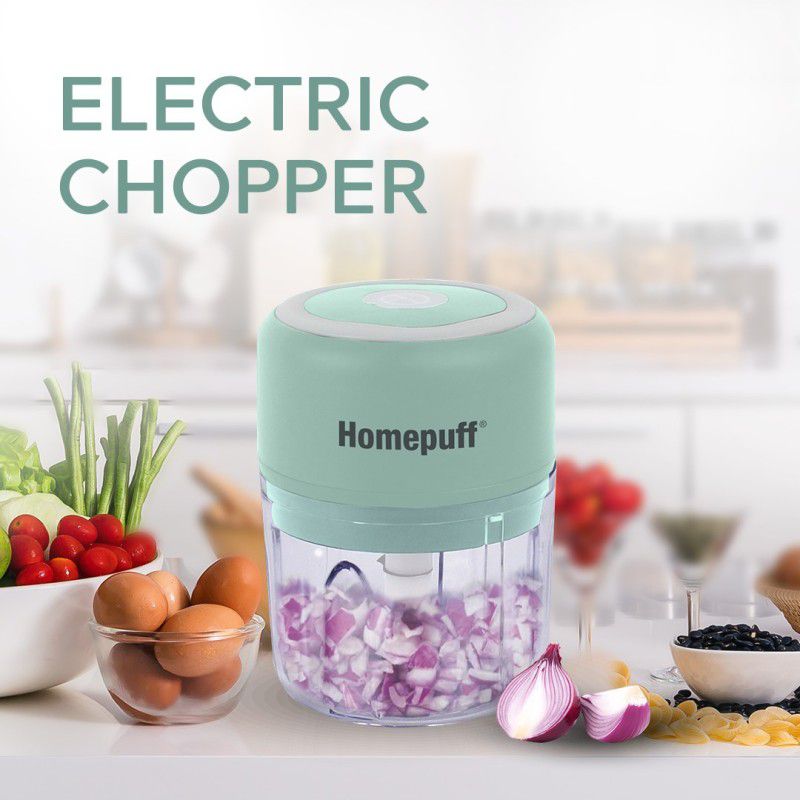 Home Puff 250ml Green Electric Chopper, Recharagable 3 Sharp Stainless Steel Blades Electric Vegetable & Fruit Chopper  (1 X Rechargeable Mini Chopper, 1 X USB Cable, 1 X Instruction Manual)