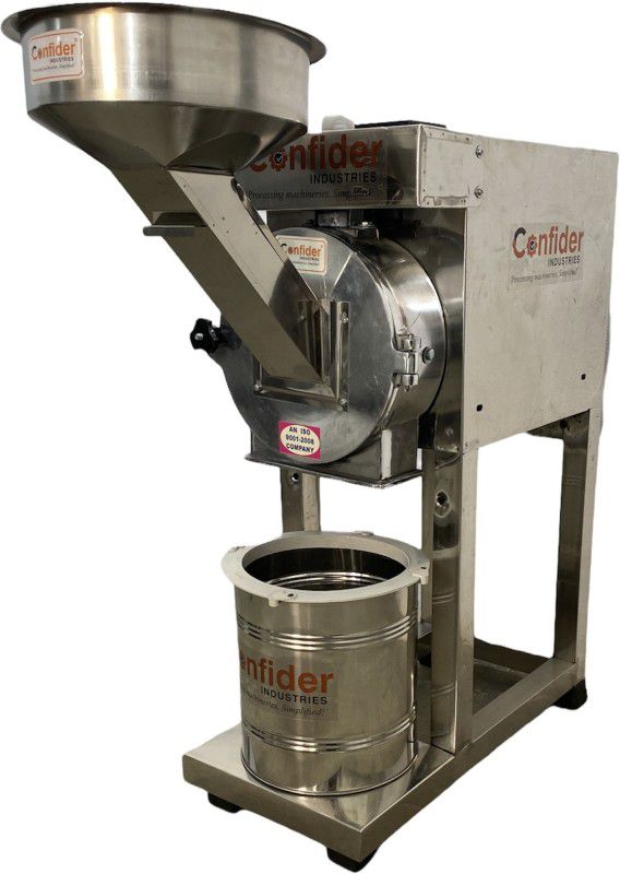 Confider industries 3 HP Grain and Spice 2 in 1 Pulverizer | SS Body | 25 kg/hr | All Accessories Included | Single Phase | Plug and Play Flourmill