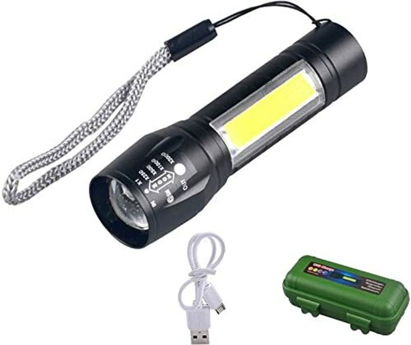 Panchi Collections Small Torch LED Flash light with COB Mini Waterproof PortableUSBRechargeable Torch  (Black, 9 cm, Rechargeable)