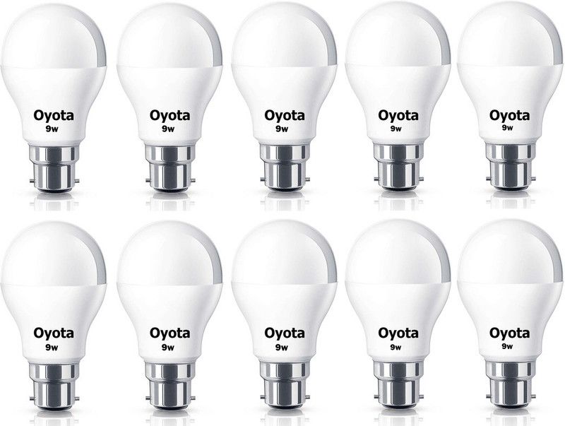 Oyota 9 W Standard B22 LED Bulb  (White, Pack of 10)