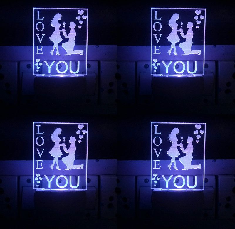 BHOOMI The LOVE YOU 3D Illusion Night Lamp Comes with 7 Multicolor (PACK OF 4) Night Lamp  (12 cm, Multicolor)