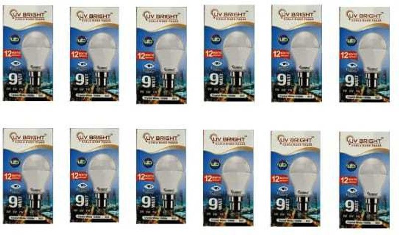 uv bright 8 W, 9 W Standard B22 LED Bulb  (White, Pack of 12)