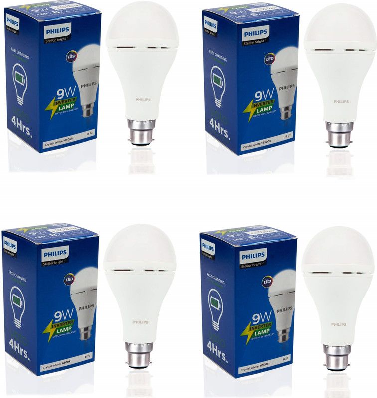 PHILIPS 9 W Round B22 Inverter Bulb  (White, Pack of 4)