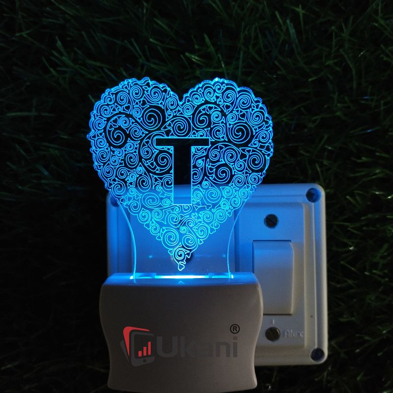 UKANI ALPHABET T Acrylic 3D Illusion RGB 7 Colour Changing LED Plug and Play Night Lamp  (6 cm, SD0149T)