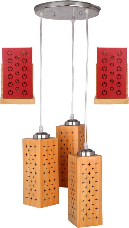 AFAST Deginer Tripple Hanging Ceiling Lamp & Two Wall lamp Combo Set Made With Wood For Trendy & Stylish Interior Decoration No GX53 Pendants Ceiling Lamp  (Yellow, Red)