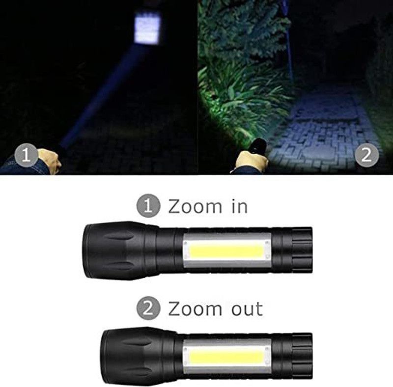 Lamp with Gift Box Focus Zoom Torch Light with 3 Modes Torch  (Black : Rechargeable)