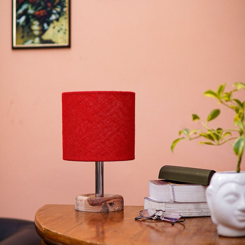 PineCraft International Edra Table Lamp with Shade Night Lamp For Bedroom, Study Room, Living Room Lamp Table Lamp  (29.2 cm, Wooden & Red)