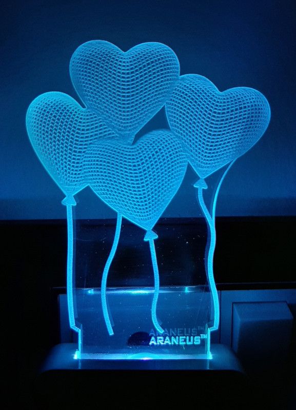 Four Romantic Love heart 3D illusion Night Lamp (15 cm Multicolor) Night Lamp  (10 cm, Multi)