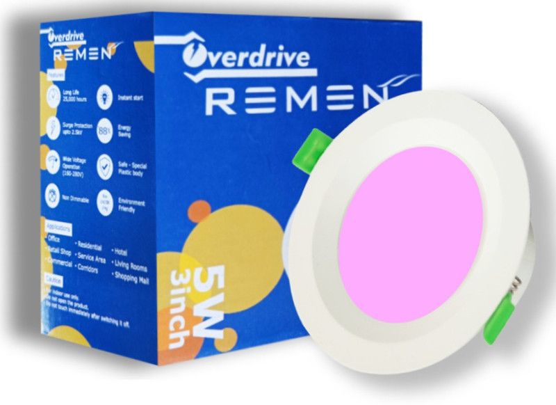 REMEN 5 W Round Plug & Play LED Bulb  (Pink)
