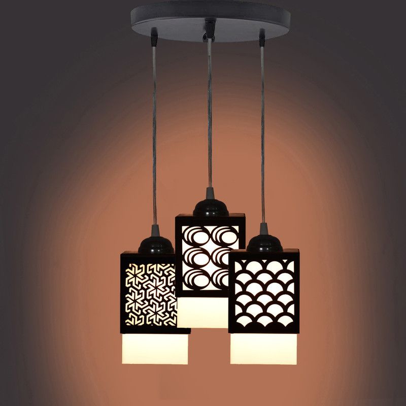 TrendyHouse 3 Light Creative Wooden Pendant Light. Lamp suitable for Living Room,Foyer,Bedroom,Hallway Pendants Ceiling Lamp Pendants Ceiling Lamp  (Black)