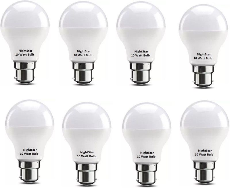 Nightstar 10 W Round B22 LED Bulb  (White, Pack of 8)