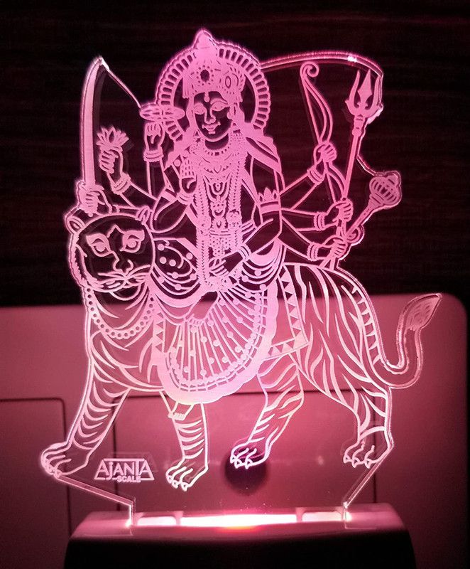 DESIGN4U The Maa sherawali 3D Illusion Night Lamp Comes with 7 Multicolor Night Lamp  (12 cm, Multicolor)