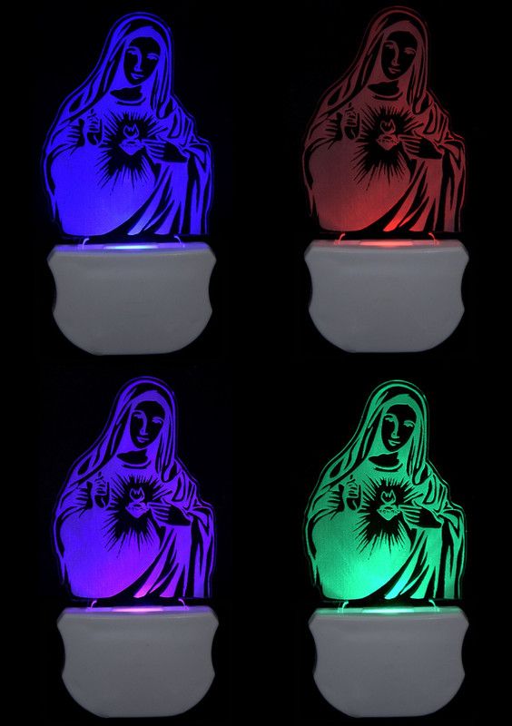 Shree Bajrang The Mother Mary 3D illusion Led Night Lamp comes with 7 Multicolor (Pack of 4) Night Lamp  (12 cm, Multicolor)