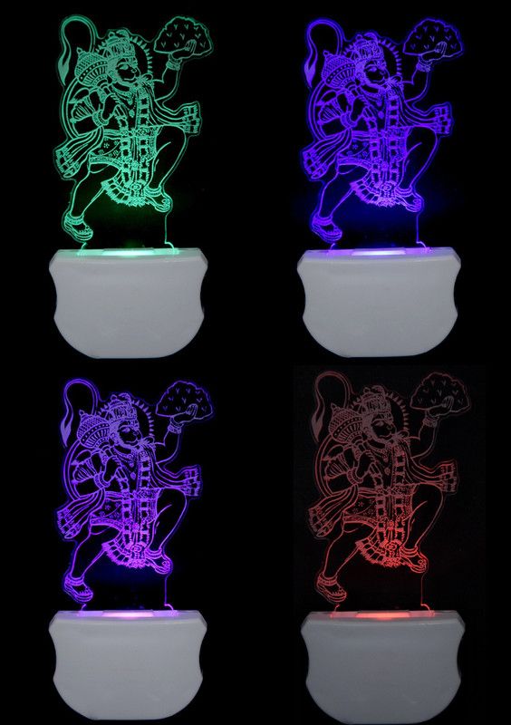 Shree Bajrang The Lord Hanuman 3D illusion Led Night Lamp comes with 7 Multicolor (Pack of 4) Night Lamp  (12 cm, Multicolor)