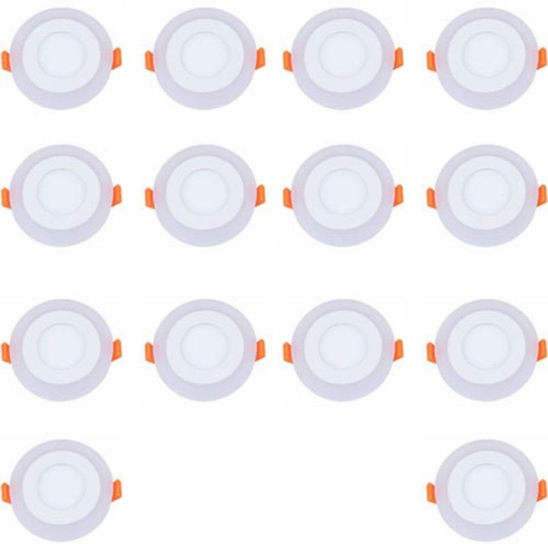 GLAZO 6 Watt LED Round Panel Light Ceiling/POP Down Indoor Light LED With 3D Effect Lighting (Double Color) Pink & White pack of 14 Recessed Ceiling Lamp  (Pink, White)