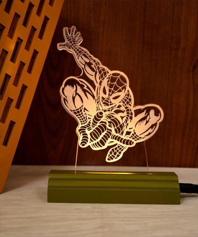 Modak The Spiderman 3D illusion Acrylic Table Lamp(Color-Olive) Table Lamp  (17 cm, Olive Green)