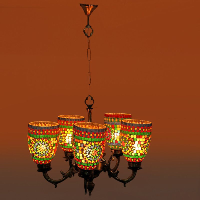 AFAST Royal Chandelier Decorate With Chips & BeedsGlass For Magical & Romantic Lighting Effect ,5 Light Ceiling Pandent Lamp- K16 Chandelier Ceiling Lamp  (Multicolor)