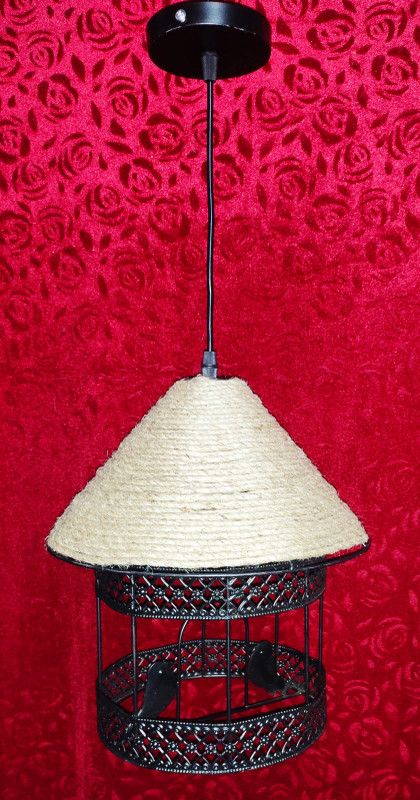 KRYSTALS Antique rope bird cage hanging Pendants Ceiling Lamp  (Black)