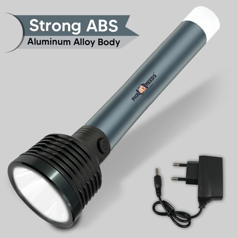 Pick Ur Needs Long Range Torch Rechargeable Search Light LED Flashlight Aluminium Body Torch  (Black, 5.5 cm, Rechargeable)