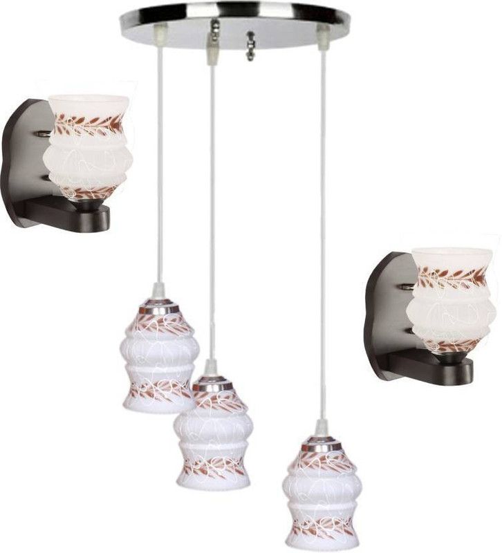 AFAST Pandent Three Hanging Ceiling Lamp Como With Two Matching Wall Lamp Of Colorful & Decorative Glass Shade-Do56 Pendants Ceiling Lamp  (Multicolor)