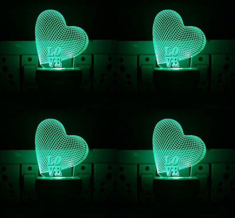 Design dynasty The Love Heart 3D Illusion Night Lamp Comes with 7 Multicolor and 3D Illusion Design Suitable for Room,Drawing Room,Lobby(PACK OF 4) Night Lamp  (12 cm, Clear)