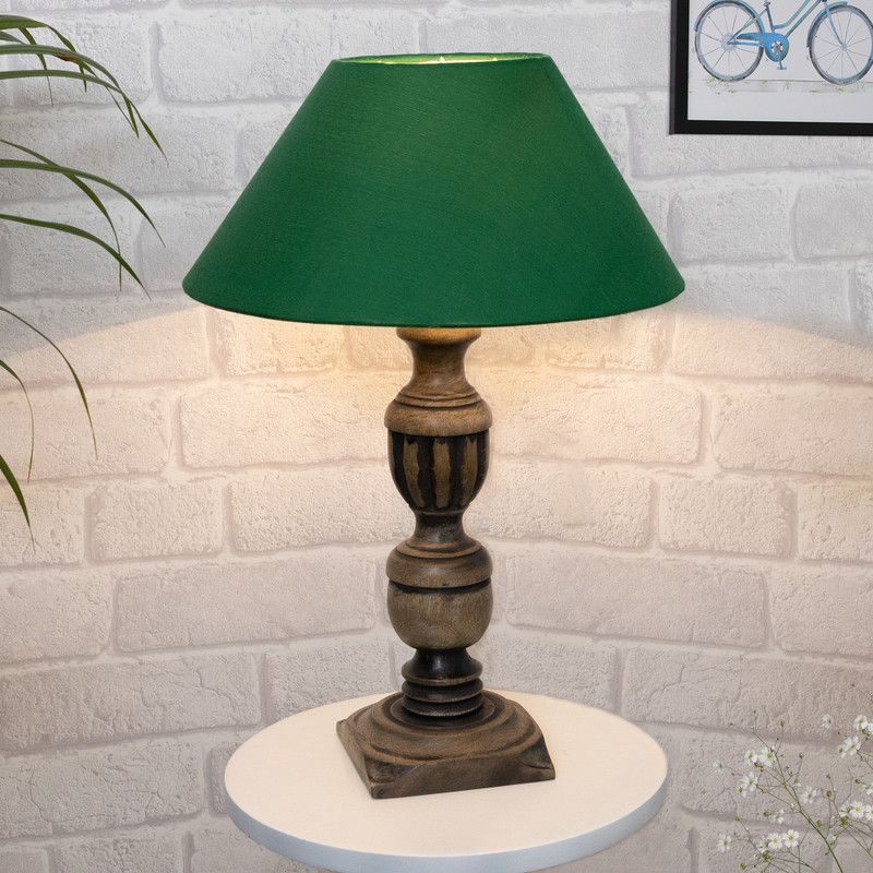 Homesake Rustic Antique Black French Trophy Carved Table lamp with Empire Green Shade Table Lamp  (50 cm, Black)